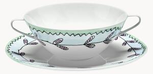 Set di 2 ciotole da zuppa con piattino in Fine Bone China Midnight Flowers