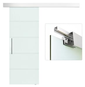 Homcom Porta Scorrevole in Vetro a Strisce Temperato di sicurezza Porte per Interni con Binario Silenzioso in Alluminio 75x210cm|Aosom