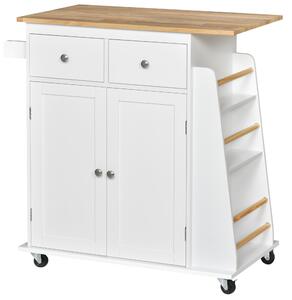 HOMCOM Carrello da Cucina Portaspezie a 3 Livelli con 4 Ruote Girevoli, Portavivande con Armadietto in Legno, 89x45x89.5cm, Bianco|Aosom