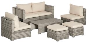 Outsunny Salotto da Esterno in Rattan PE da 8 Pezzi, Set Mobile da Giardino Salvaspazio con Poltrone, Tavolini e Sgabelli, Beige|Aosom