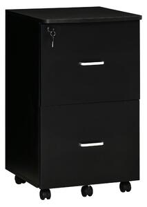 Vinsetto Cassettiera da Ufficio moderno con 2 Cassetti e 5 Ruote, Schedario in MDF e Truciolato, 43x45x72 cm, Nero|Aosom Italy
