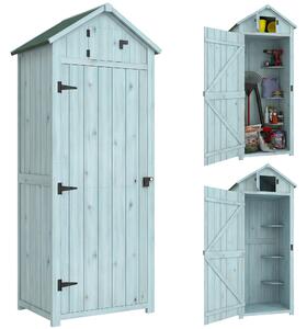 Outsunny Casetta da Giardino Porta Attrezzi in Legno con 3 Ripiani, 77x54.2x179 cm, Blu