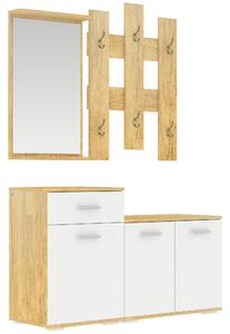 HOMCOM Set per Ingresso 3 in 1 con Appendiabiti a Muro, Specchio e Scarpiera con Panca in Legno|Aosom
