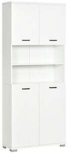 Kleankin Armadietto Bagno con 4 Ante, 2 Ripiani Aperti e Ripiani Interni Regolabili, in Legno, 80x33.5x190 cm, Bianco|Aosom