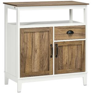 HOMCOM Mobile Cucina Stile Rustico con Armadietti e Cassetto, 76,6x 35x 81,5cm, Bianco e Marrone | Aosom Italy