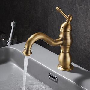Ibenzoa® Miscelatore per lavabo in ottone, finitura bronzo anticato con aspetto dorato anticato – Miscelatore monocomando, bocchetta girevole a 360°, altezza 59 cm, attacco G3/8, contenuto di piombo
