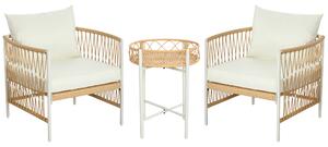 Outsunny Set da Giardino Stile Boho in Rattan con 2 Sedie con Cuscini e Tavolino Rotondo, Giallo