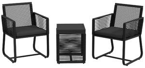 Outsunny Set da Giardino in Rattan con 2 Poltroncine con Cuscini e Tavolino da Caffè in Vetro, Nero|Aosom
