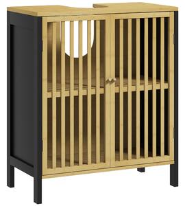 HOMCOM Mobile Sottolavabo Bagno con 2 Ante a Doghe in Legno di Bambù e MDF con Intaglio a U, 60x30x70cm|Aosom