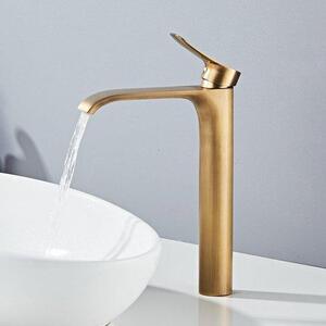 Rubinetto per lavabo a cascata Ibenzoa® – Ottone anticato, ottone, miscelatore monocomando con cartuccia in Vetroceramica, montaggio a foro singolo, adatto per lavabi alti