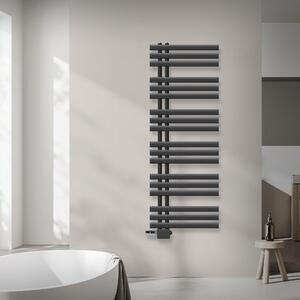 Radiatore da bagno LuxeBath Design, 500x1400 mm, antracite, set di collegamento termostatico universale ad angolo e passante, senza elemento riscaldante