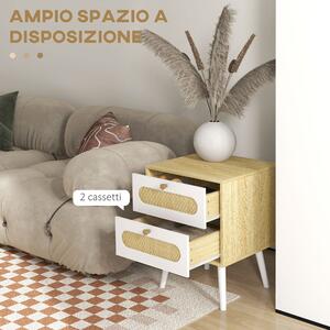 HOMCOM Comodino con Cassetti Set 2 Pezzi in Truciolato e MDF in stile Boho, 40x40x55 cm, Rovere e Bianco