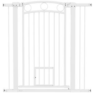 PawHut Cancellino per Cani Regolabile da 76-104 cm, Cancelletto Alto 106 cm con 2 Estensioni, Bianco