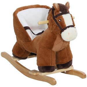 AIYAPLAY Cavallo a Dondolo per Bambini 18-36 Mesi con Suoni, Base in Legno e Cintura di Sicurezza, Marrone