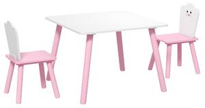 AIYAPLAY Set Tavolo e 2 Sedie per Bambini 3-6 Anni in Legno con Angoli Arrotondati, Tema Zucchero Filato, Rosa | Aosom Italy