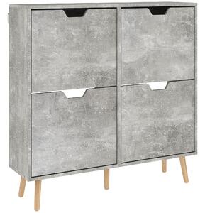 HOMCOM Mobile Scarpiera con 4 Cassetti Ribaltabili a 2 Livelli per 16 Paia, in Legno, 95x26x95 cm, Grigio