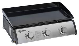 Outsunny Piastra a Gas con 3 bruciatori 9 kW in acciaio inox, Antiaderente Ampia Superficie di Cottura, 63x48x21 cm, Argento | Aosom Italy