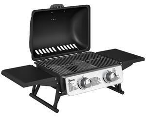 Outsunny Barbecue a Gas da Tavolo Trasportabile con 2 Bruciatori, Coperchio e Ripiani Laterali, 101x48x41 cm, Nero | Aosom Italy