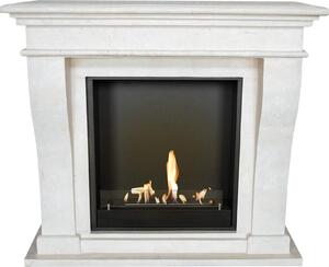 Caminetto a etanolo Xaralyn - Kreta BIU-SWP - pietra naturale levigata bianca - riscaldamento a 3 kW - caminetto da incasso incluso - caminetto decorativo