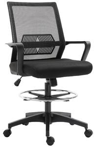 Vinsetto Sedia da Ufficio Regolabile in Tessuto a Rete con Braccioli e Anello Poggiapiedi, Supporto Traspirante, 64x59x104-124 cm, Nero | Aosom Italy