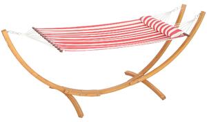 Outsunny Amaca con Supporto in legno, Cuscino Poggiatesta e Letto in Cotone, 310x118x120 cm, Rosso e Bianca | Aosom Italy