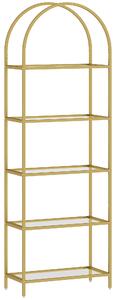 HOMCOM Scaffale Portaoggetti ad Arco a 5 Ripiani in Acciaio e Vetro Temperato, 60x30x175 cm, Oro | Aosom Italy