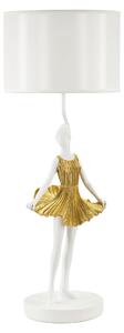 Lampada da Tavolo Ballerina Gold White 32x90,5 cm - Abat-jour Glam in resina e metallo con paralume in tessuto - Attacco E27, 40W, 220V