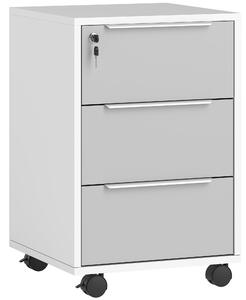 HOMCOM Schedario per Ufficio a 3 Cassetti con Chiavi di Sicurezza e 4 Ruote, in Legno, 40x40x63.5 cm, Bianco e Grigio | Aosom Italy