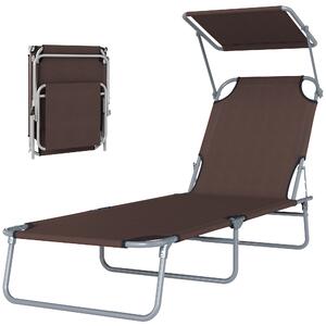Outsunny Sdraio Lettino da Giardino Pieghevole e Regolabile con Tettuccio in Tessuto, 187x58x36cm, Marrone | Aosom Italy