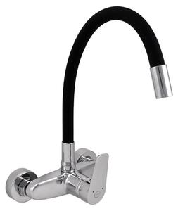 Aquanello Casa - Rubinetto da cucina a parete cromato con bocca flessibile alta CR-1301-CS