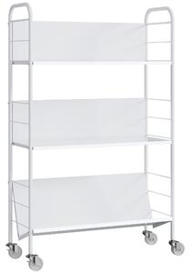 HOMCOM Carrello Portalibri Moderno a 3 Livelli con Ruote Girevoli per Libri e Riviste, 69x26x108 cm, Bianco | Aosom Italy