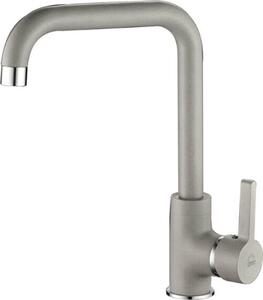 Miscelatore per lavello LENA con bocca girevole a 'L', monocomando, granito grigio, sistema di installazione semplice, Laveo, BKU_965D