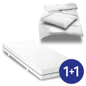 Materasso a molle insacchettate a 7 zone Sleezzz Smart 90 x 200 cm, altezza 21 cm, grado di rigidità H2/H3 + set da letto in microfibra CloudComfort Basic 135 x 200 cm + 80 x 80 cm
