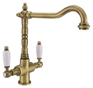 PB Rubinetto da cucina classico in stile rustico dal gusto nostalgico, color bronzo con maniglie bianche 1208953913