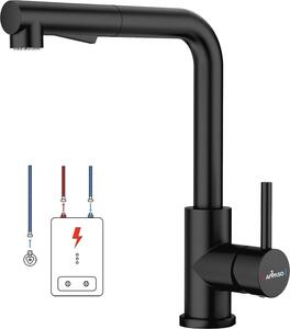 Miscelatore a bassa pressione, nero, 2 tipi di getto, estraibile, acciaio inox 304, rubinetto per lavello