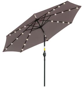 Outsunny Ombrellone da Giardino Inclinabile Ø265 cm con 32 Luci LED Solari e Manovella, Ombrellone da Esterno a 8 Stecche, in Acciaio, Poliestere, per Patio Cortile Balcone Terrazza, Grigio | Aosom Italy