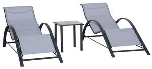 Outsunny Set di 2 Lettini Prendisole e Tavolino con Piano in Vetro, 59x169x66 cm, Grigio Chiaro | Aosom Italy