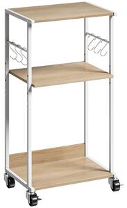 HOMCOM 3-Livelli Stampante Supporto con Ruote e Ganci, Tavolino Moderno, Naturale. | Aosom Italy