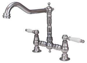 Aquanello Heritage Manor Cucina classica Rubinetto da cucina in stile retrò Cromo con maniglia bianca CR-0010-HM