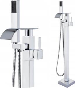 Rubinetto da bagno freestanding Ari con doccetta, beccuccio girevole 360 gradi, cartuccia Vetroceramica, cromato