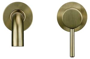 Miscelatore per lavabo, montaggio a parete, stile contemporaneo, 26 cm, oro spazzolato