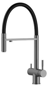Rubinetto da cucina Pure.Sink Elite Steel Flex a 3 vie con finitura PVD color canna di fucile, bocca flessibile e sistema di filtraggio dell'acqua PS8110-61