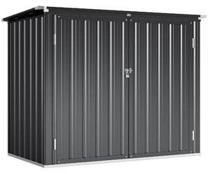 Armadio Box Copri Bidoni da Esterno 150x80x117-115 cm con 2 Porte Bloccabili e Tetto Apribile in Acciaio Grigio