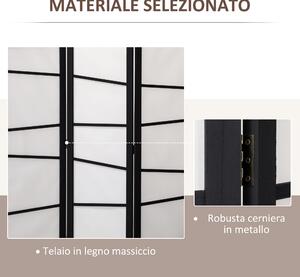 HOMCOM Paravento Separè a 3 Pannelli Pieghevole in Legno, 170x120cm, Nero e Bianco
