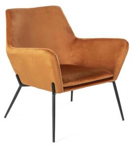 Poltrona in Velluto Gin, Madie e Complementi d'arredo E5, 70x71,5xh79 cm, Rivestimento Caramello, Base Nero, Struttura Metallo