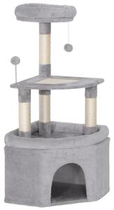 PawHut Albero tiragraffi per gatti con palo in sisal, piattaforma e rifugio, 49x49x114cm, Grigio chiaro | Aosom Italy