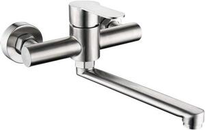 Rubinetto da cucina a parete - Miscelatore da cucina - Pulizia del lavello - Rotazione a 360 gradi - Braccio lungo 35 cm - Argento