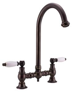 PB Rubinetto da cucina in stile retrò, color rame scuro, bocca rotonda e maniglie bianche 1208954666
