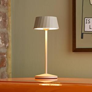 Sigor Lampada LED da tavolo a batteria Facetta, beige, 22 cm, metallo, CCT IP44 dimmerabile, Crema / Ambra, Soggiorno / Sala da pranzo, Alluminio, Moderno, Lampada da tavolo LED