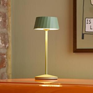 Sigor Lampada LED da tavolo a batteria Facetta, verde, altezza 22 cm, metallo, CCT dimmerabile, Verde, Soggiorno / Sala da pranzo, Alluminio, Moderno, Lampada da tavolo LED
